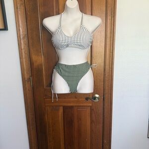Chic Striped Green and White Bikini Set